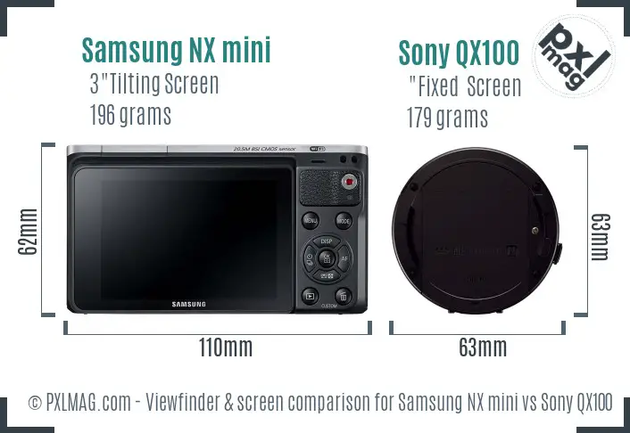 Samsung NX mini vs Sony QX100 Screen and Viewfinder comparison