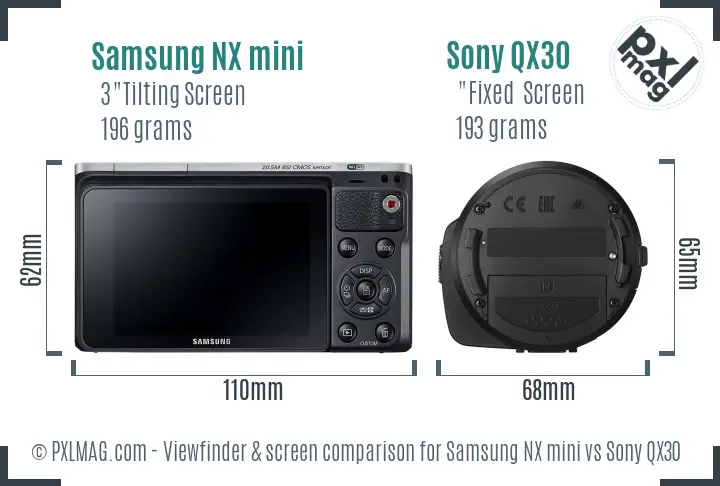 Samsung NX mini vs Sony QX30 Screen and Viewfinder comparison