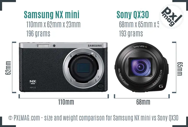 Samsung NX mini vs Sony QX30 size comparison