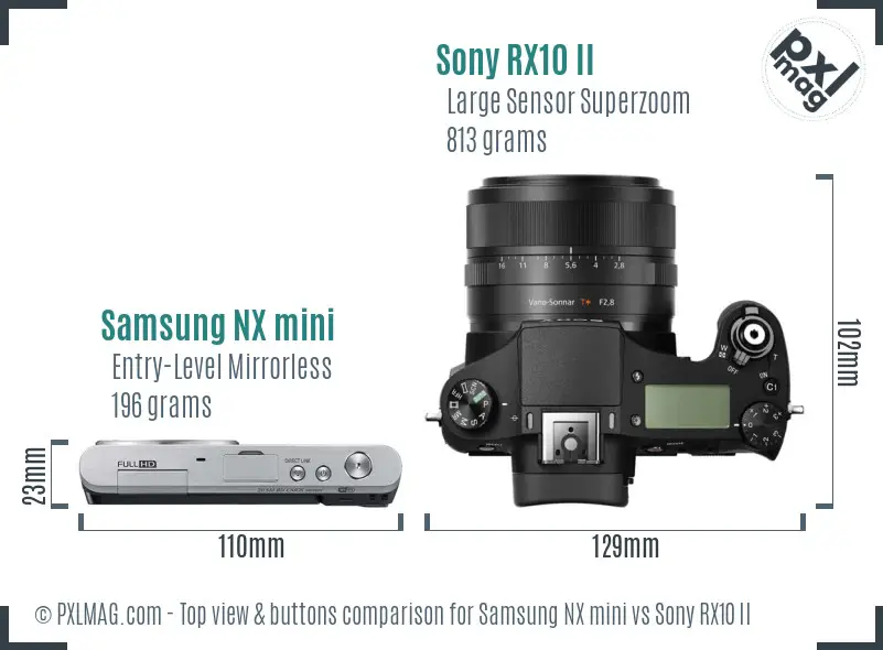 Samsung NX mini vs Sony RX10 II top view buttons comparison