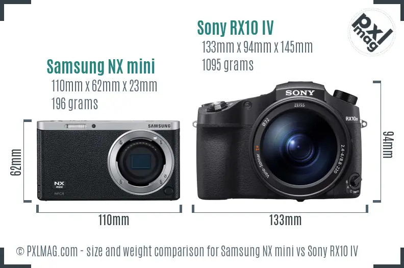 Samsung NX mini vs Sony RX10 IV size comparison