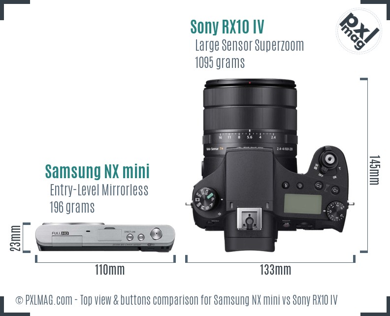 Samsung NX mini vs Sony RX10 IV top view buttons comparison