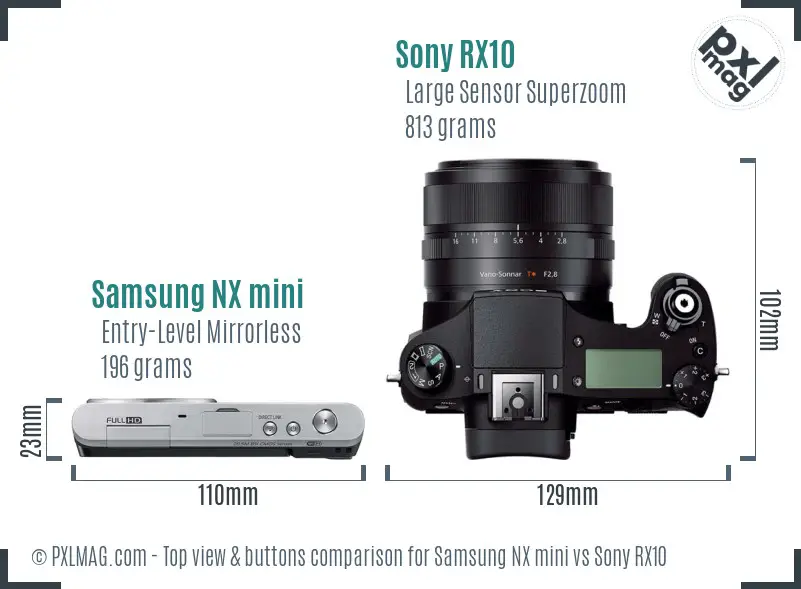 Samsung NX mini vs Sony RX10 top view buttons comparison