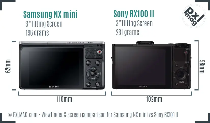 Samsung NX mini vs Sony RX100 II Screen and Viewfinder comparison