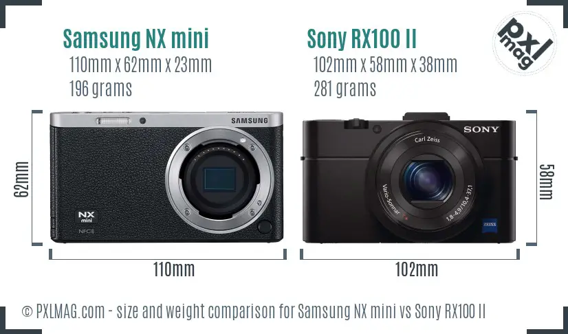 Samsung NX mini vs Sony RX100 II size comparison