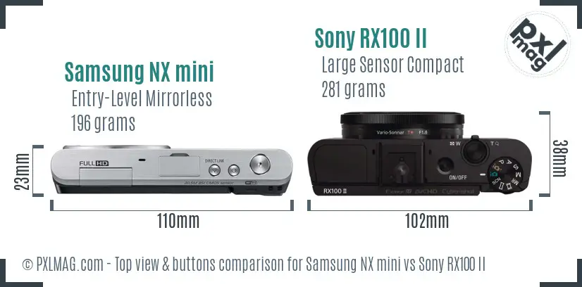 Samsung NX mini vs Sony RX100 II top view buttons comparison