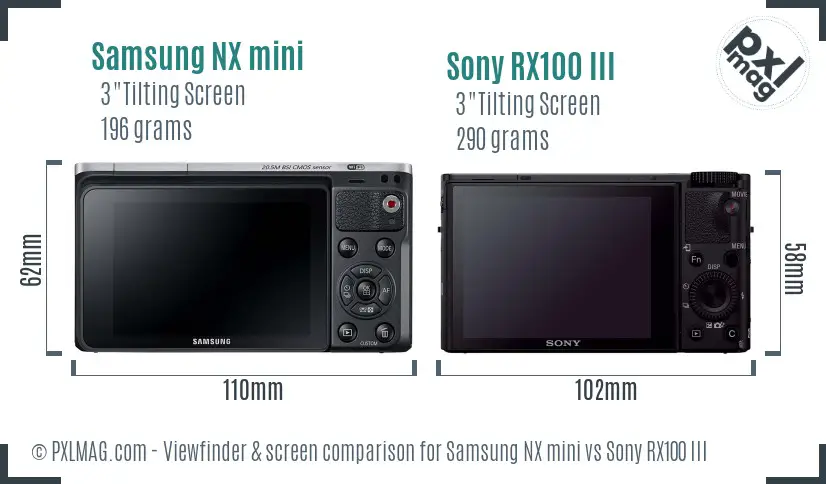 Samsung NX mini vs Sony RX100 III Screen and Viewfinder comparison