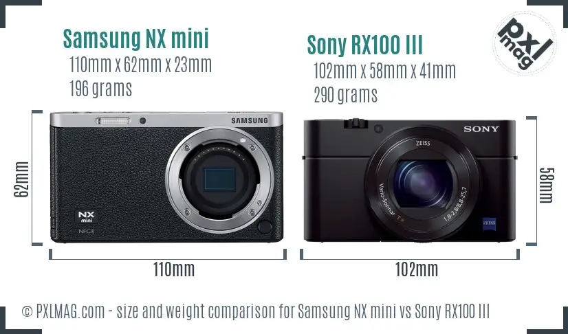 Samsung NX mini vs Sony RX100 III size comparison