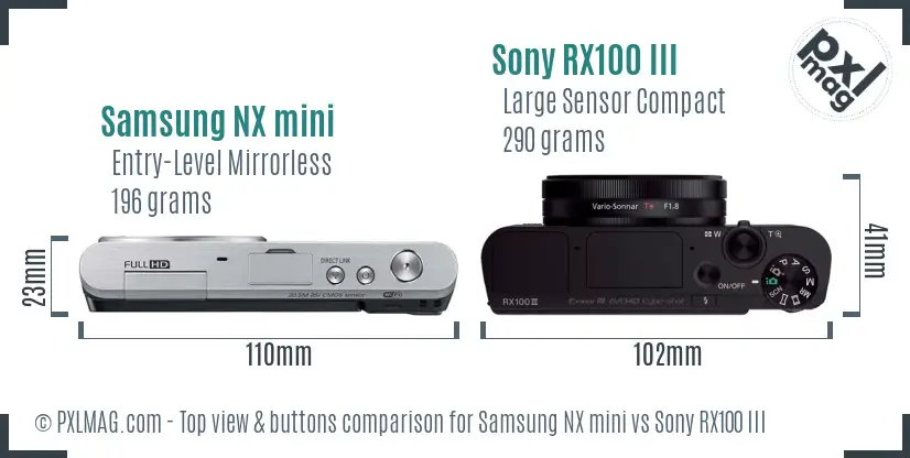 Samsung NX mini vs Sony RX100 III top view buttons comparison