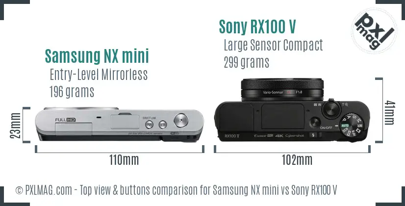 Samsung NX mini vs Sony RX100 V top view buttons comparison