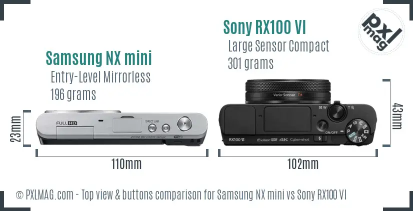 Samsung NX mini vs Sony RX100 VI top view buttons comparison