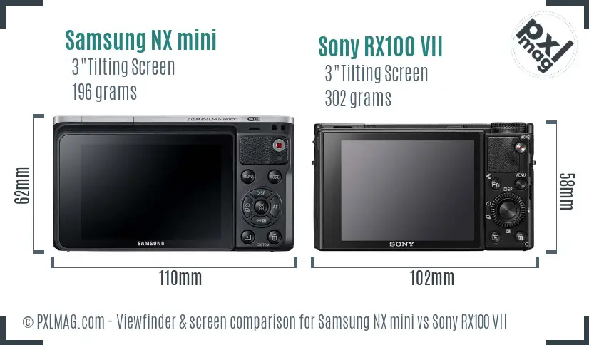 Samsung NX mini vs Sony RX100 VII Screen and Viewfinder comparison