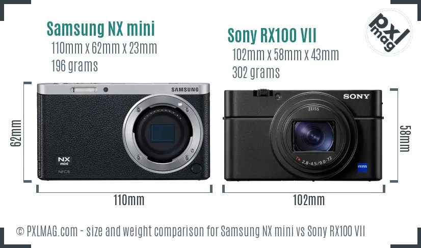 Samsung NX mini vs Sony RX100 VII size comparison