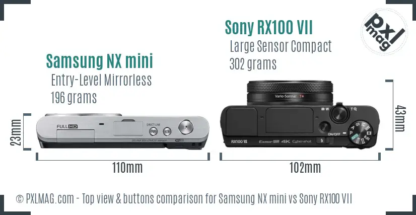 Samsung NX mini vs Sony RX100 VII top view buttons comparison