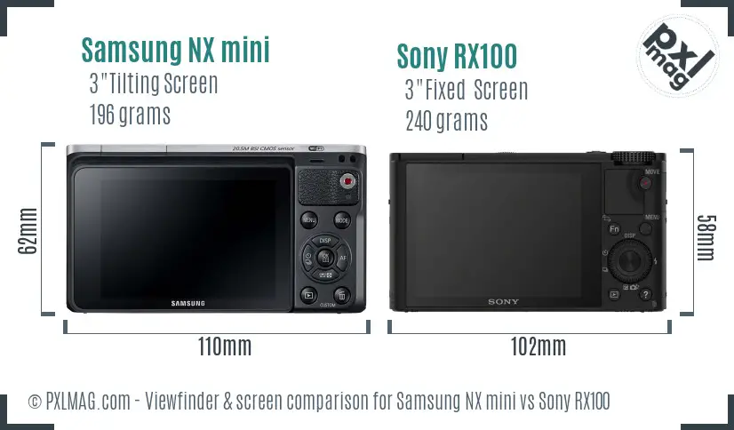 Samsung NX mini vs Sony RX100 Screen and Viewfinder comparison