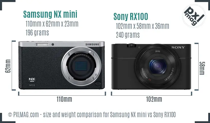 Samsung NX mini vs Sony RX100 size comparison