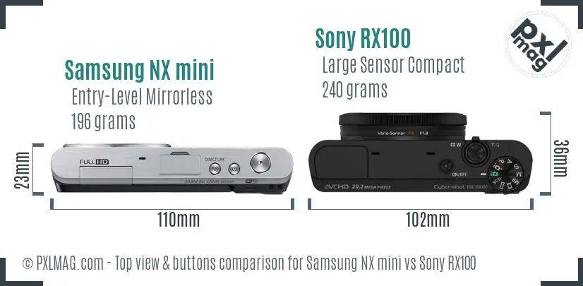 Samsung NX mini vs Sony RX100 top view buttons comparison