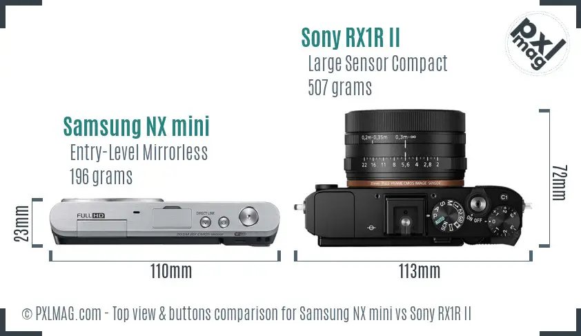 Samsung NX mini vs Sony RX1R II top view buttons comparison