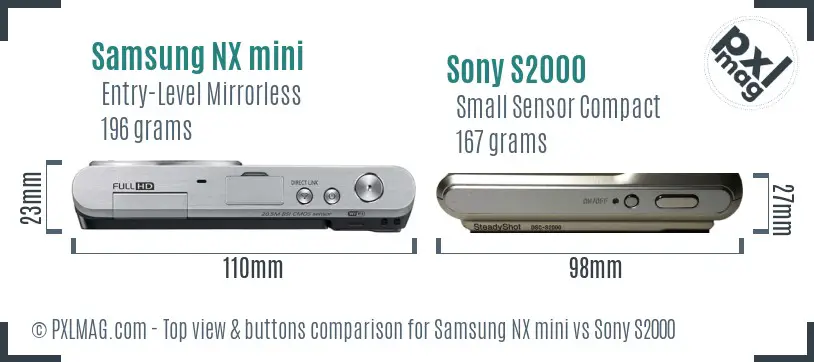 Samsung NX mini vs Sony S2000 top view buttons comparison