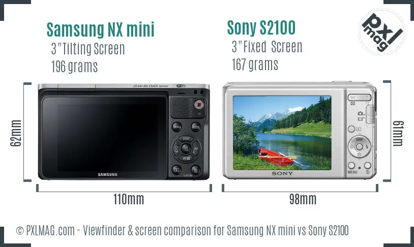 Samsung NX mini vs Sony S2100 Screen and Viewfinder comparison