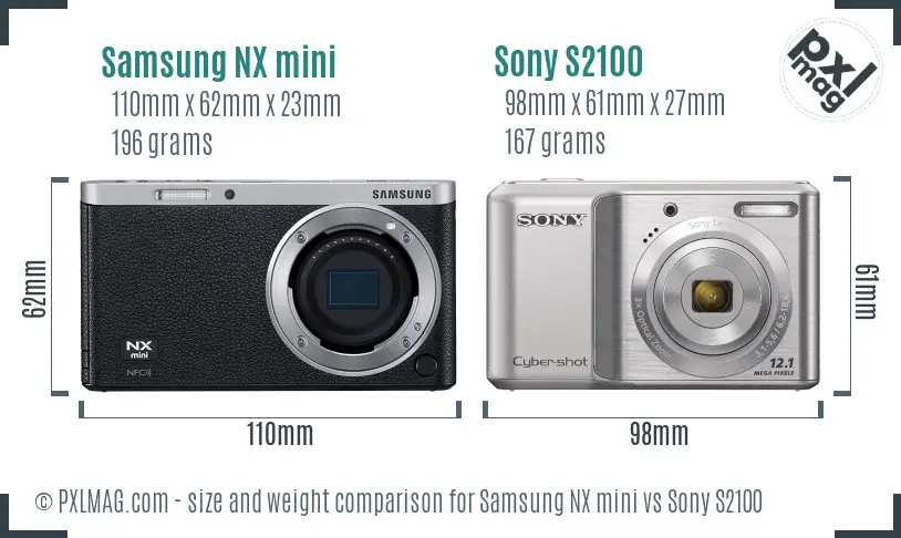 Samsung NX mini vs Sony S2100 size comparison