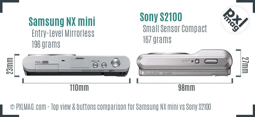 Samsung NX mini vs Sony S2100 top view buttons comparison