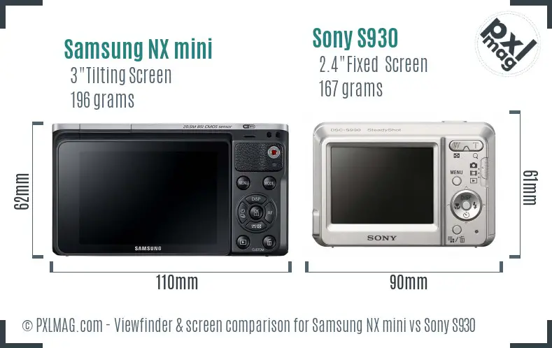 Samsung NX mini vs Sony S930 Screen and Viewfinder comparison