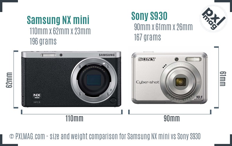 Samsung NX mini vs Sony S930 size comparison