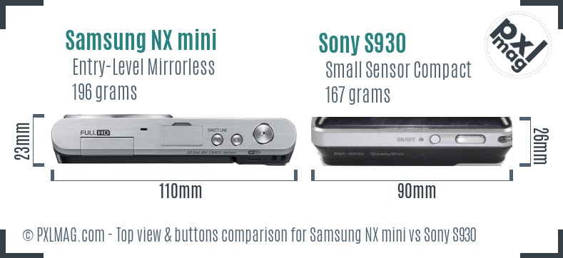 Samsung NX mini vs Sony S930 top view buttons comparison