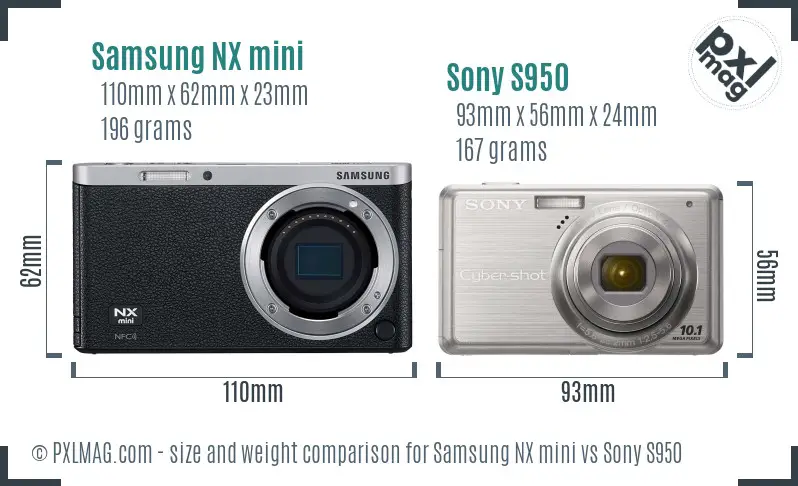 Samsung NX mini vs Sony S950 size comparison