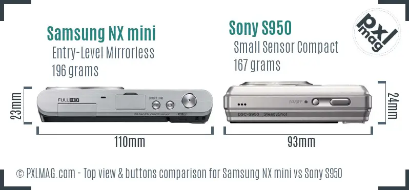 Samsung NX mini vs Sony S950 top view buttons comparison