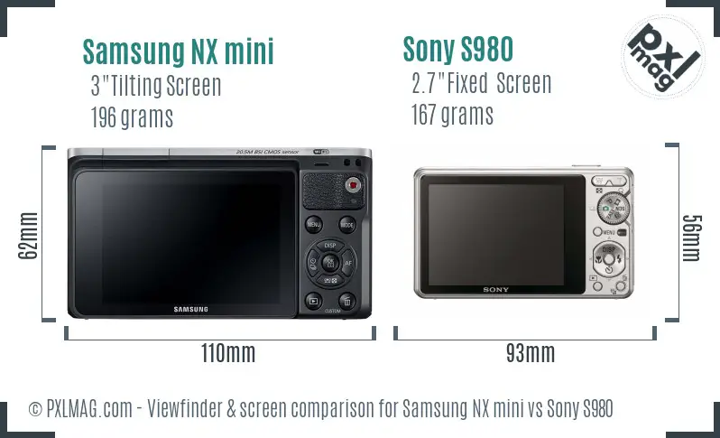 Samsung NX mini vs Sony S980 Screen and Viewfinder comparison