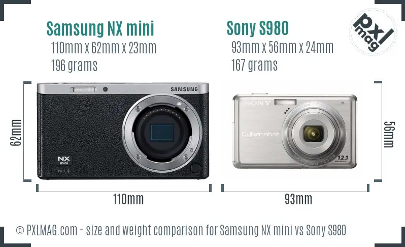 Samsung NX mini vs Sony S980 size comparison