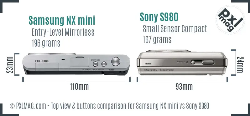 Samsung NX mini vs Sony S980 top view buttons comparison