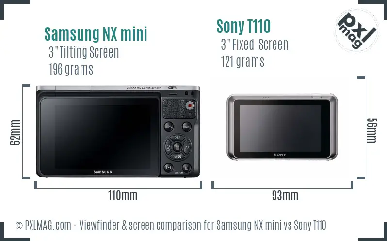 Samsung NX mini vs Sony T110 Screen and Viewfinder comparison