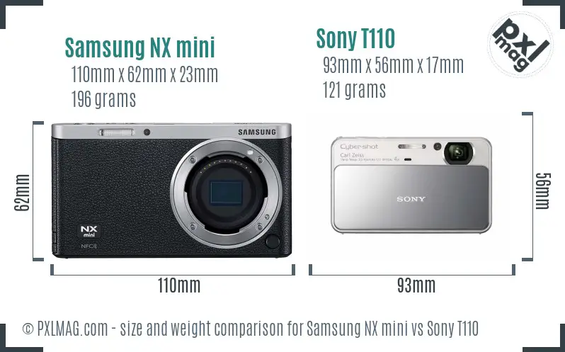 Samsung NX mini vs Sony T110 size comparison