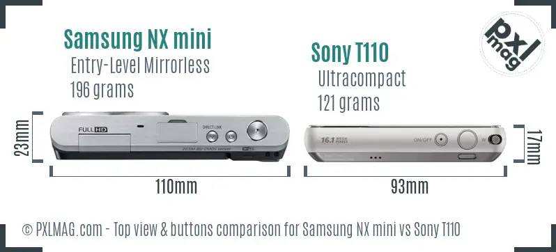 Samsung NX mini vs Sony T110 top view buttons comparison