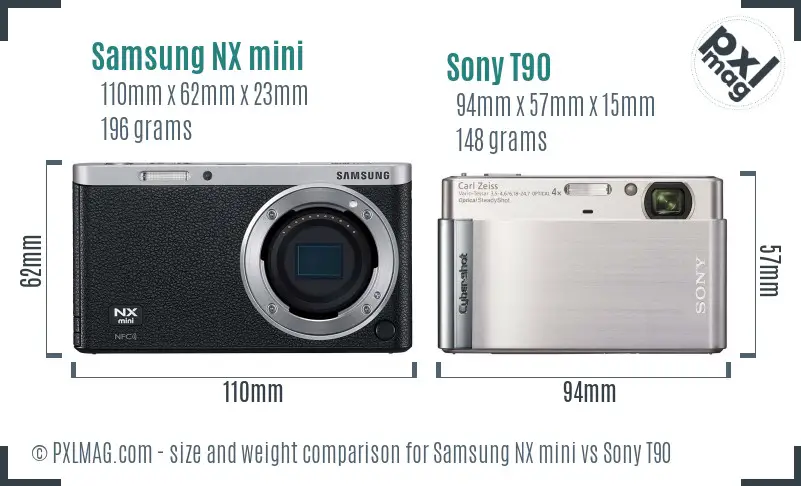 Samsung NX mini vs Sony T90 size comparison