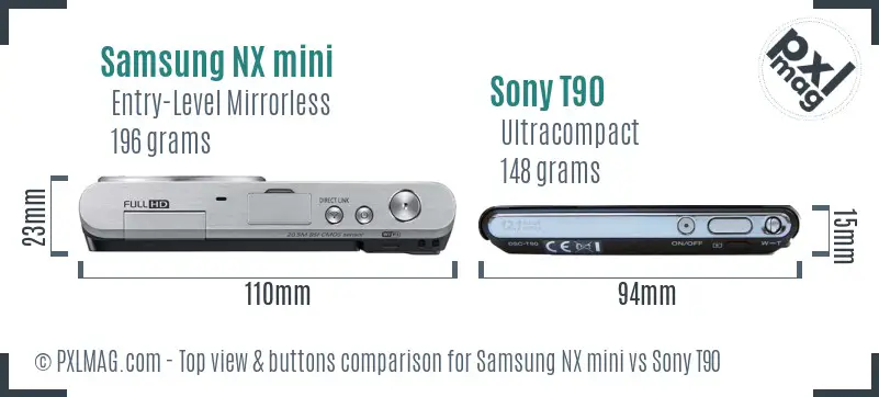 Samsung NX mini vs Sony T90 top view buttons comparison