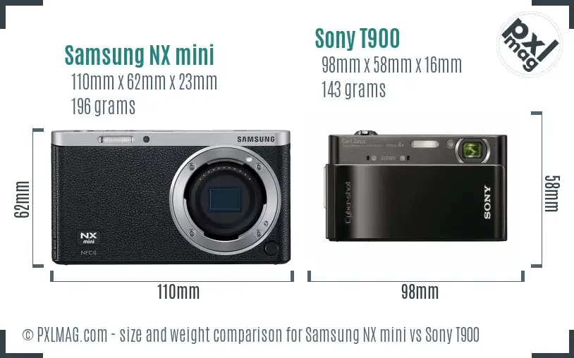Samsung NX mini vs Sony T900 size comparison