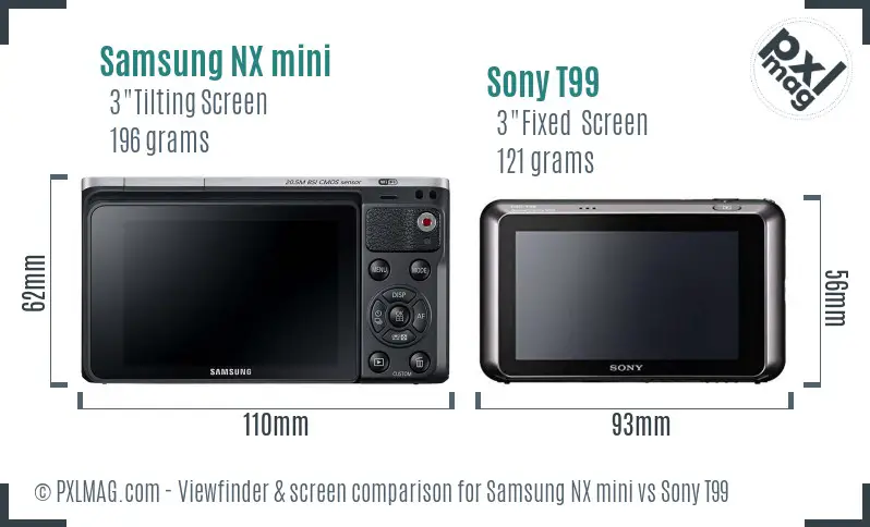 Samsung NX mini vs Sony T99 Screen and Viewfinder comparison