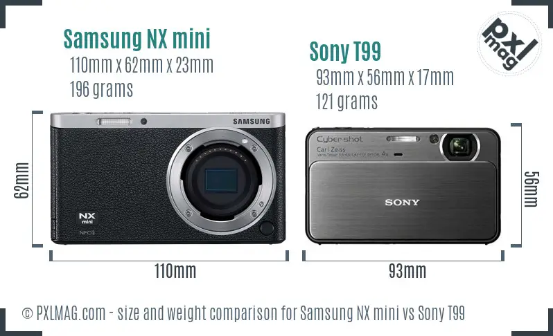 Samsung NX mini vs Sony T99 size comparison