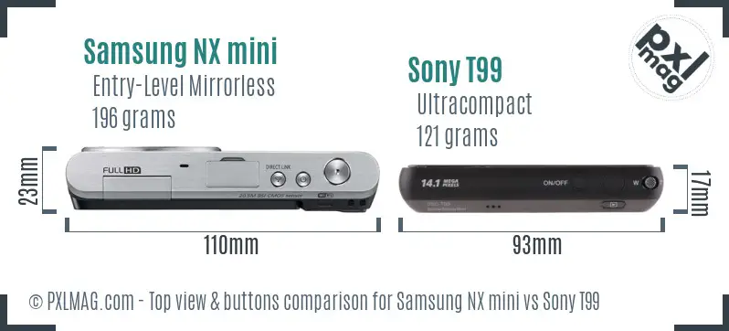 Samsung NX mini vs Sony T99 top view buttons comparison