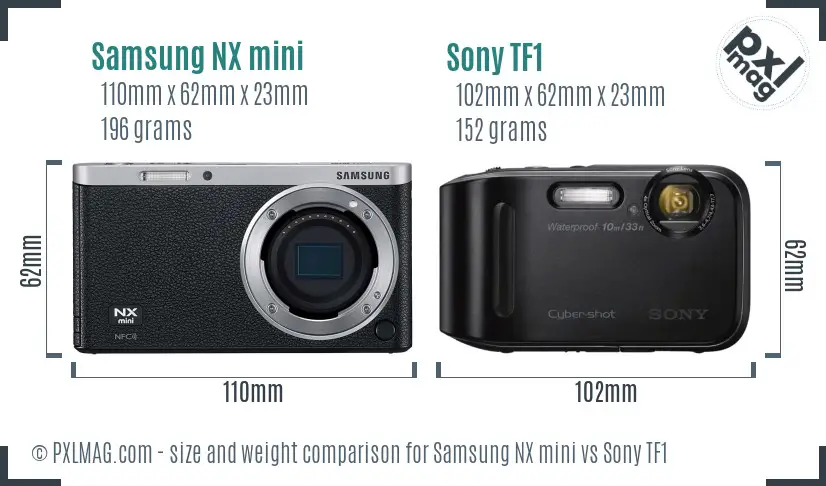 Samsung NX mini vs Sony TF1 size comparison