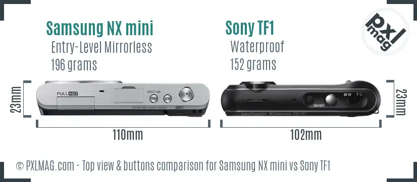 Samsung NX mini vs Sony TF1 top view buttons comparison