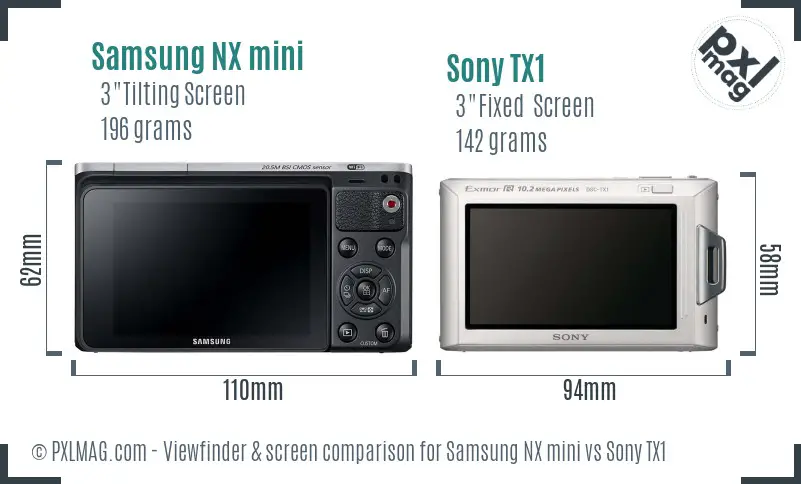 Samsung NX mini vs Sony TX1 Screen and Viewfinder comparison