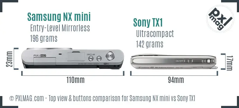 Samsung NX mini vs Sony TX1 top view buttons comparison