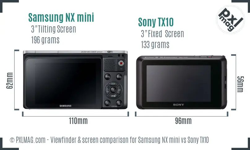 Samsung NX mini vs Sony TX10 Screen and Viewfinder comparison