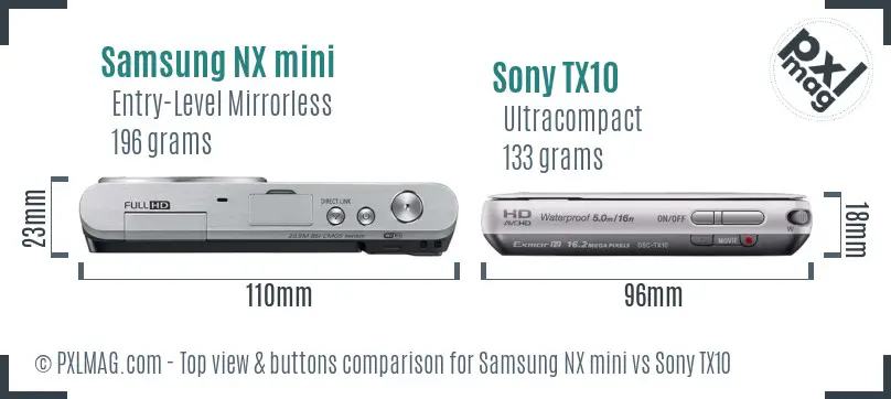 Samsung NX mini vs Sony TX10 top view buttons comparison