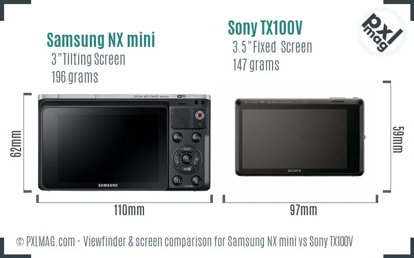 Samsung NX mini vs Sony TX100V Screen and Viewfinder comparison